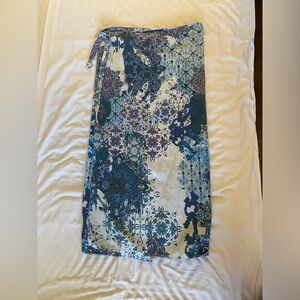 Blue and White Patterned Wrap Midi Skirt